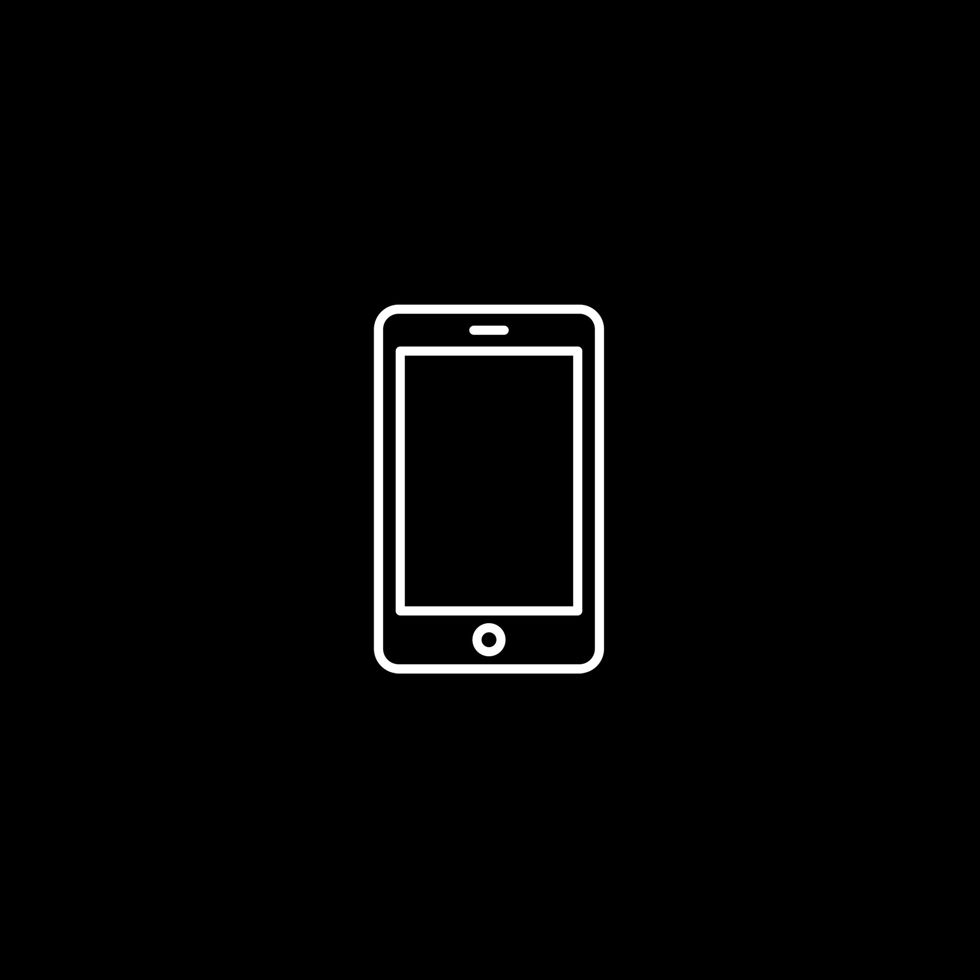Wit icoontje van een smartphone op een zwarte achtergrond.