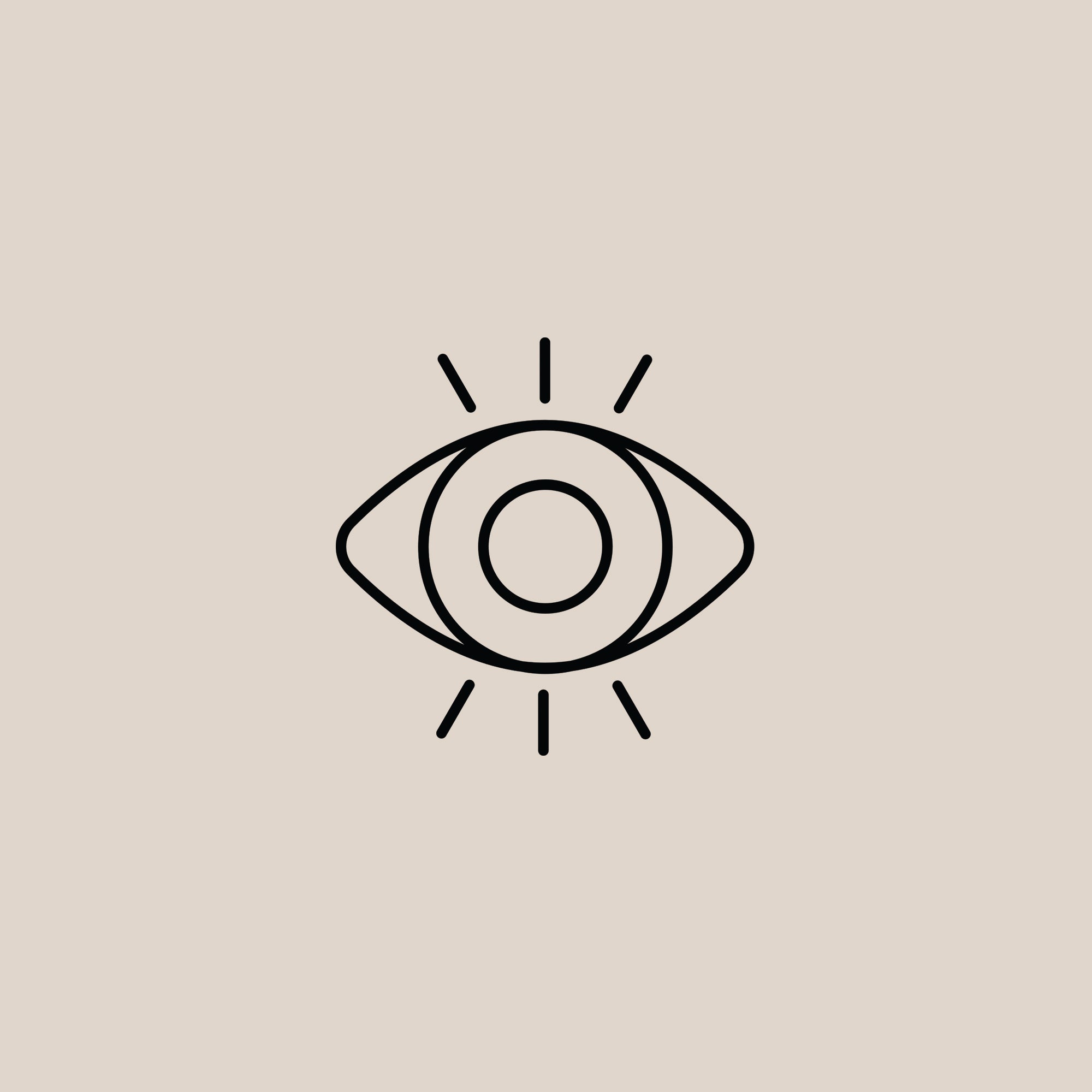 zwart icoontje van een oog op een beige achtergrond